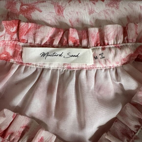 Mustard Seed Smocked Blouson Mini Dress Sleeveless Pink Ruffles Tiered Medium a6 - Picture 5 of 7